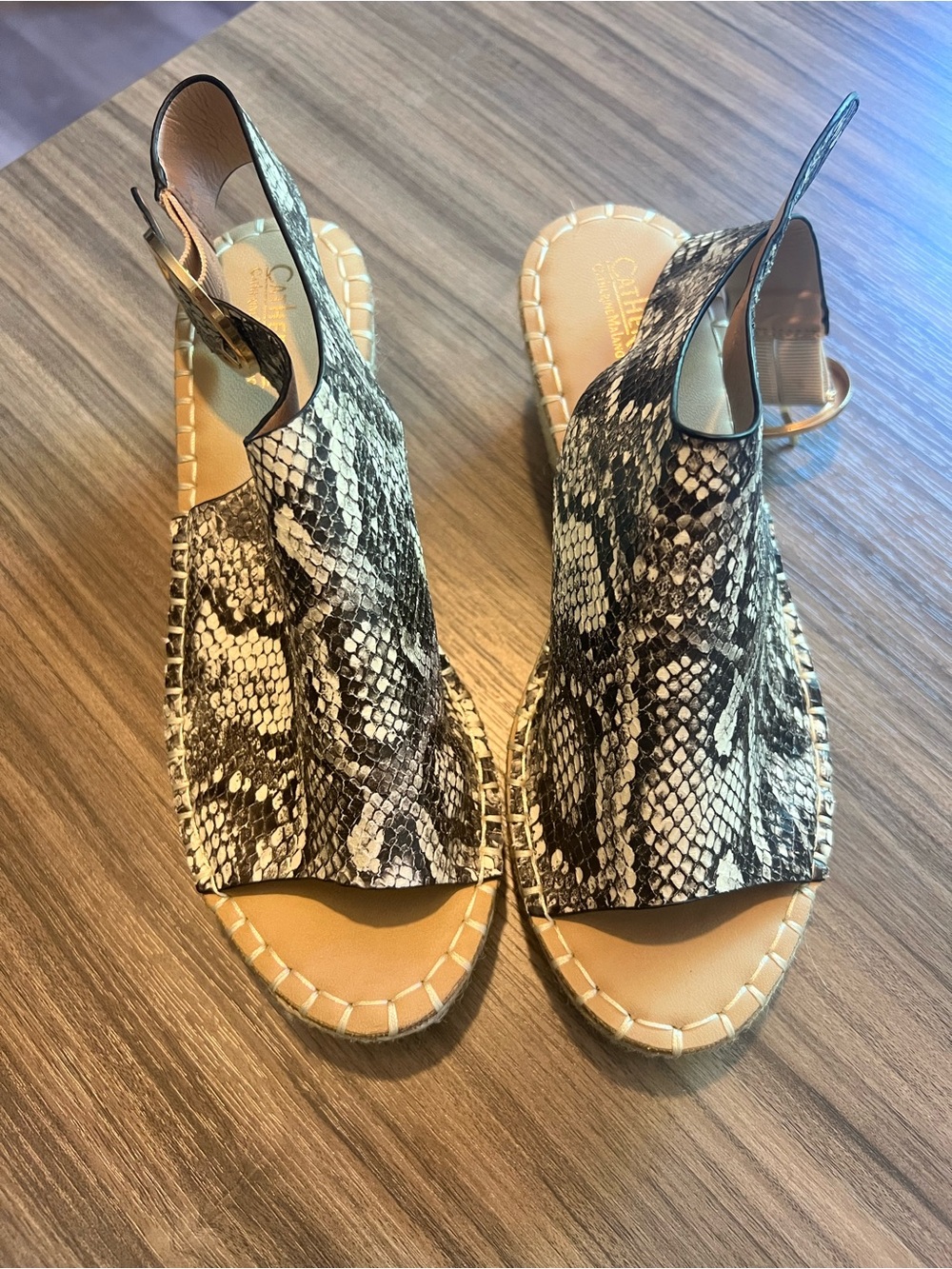 NEW - Catherine Malandrino Snake-Print Slingback Sandals - Black & White